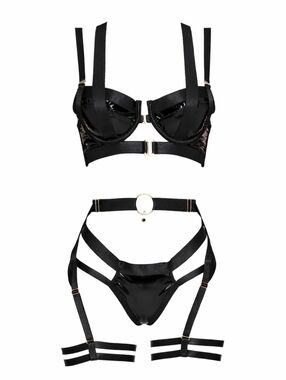 Dolls Kill Widow Black Sexy Fantasy Strappy Vinyl Lingerie Set M Bra XS Panty